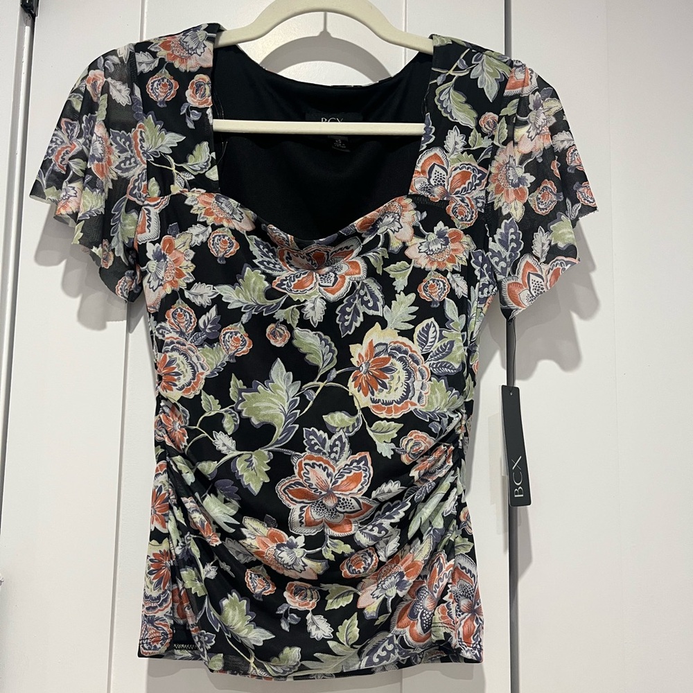 BCX Women's Floral Black Top